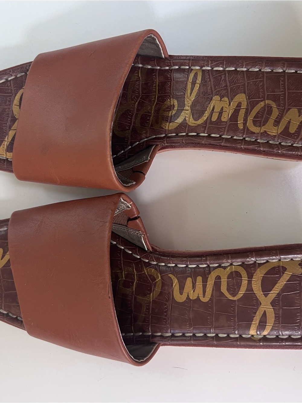Sam Edelman Women's Brown Leather Low Wedge Slide Sandal 6.5